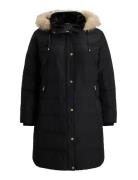Faux-Fur-Trim Hooded Down Coat Black Lauren Women