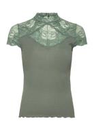 Rwbeatha Silk Capsleeve Lace T-Shir Green Rosemunde