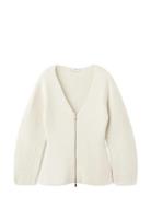 Knitted Jacket With Zip Cream Mango