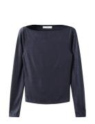 Metallic Boat-Neck Top Navy Mango