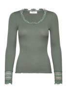 Rwbenita Ls O-Neck Lace Top Green Rosemunde