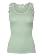 Rmwbalta Modal Sl Lace U-Neck Top Green RM By Rosemunde