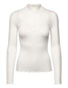 Rwbeatha Silk Ls Lace T-Neck T-Shir Cream Rosemunde