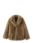 Faux-Fur Coat With Lapels Brown Mango