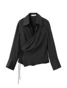 Cross-Over Satin Blouse Black Mango