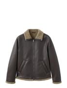 Faux-Leather Fleece Jacket Brown Mango