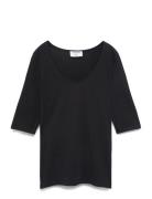Cotton Stretch Scoop Neck Top Black Filippa K