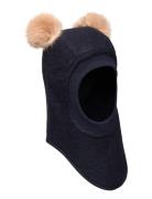 Balaclava Wool Alpaca Pompoms Navy Huttelihut