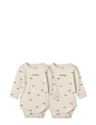 Yanni Grow Printed Ls Bodystocking 2-Pack Cream Liewood