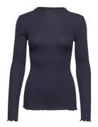 Rwpearl Silk Ls T-Shirt Navy Rosemunde