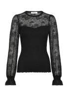 Rwbeatha Silk Ls Full Lace T-Shirt Black Rosemunde