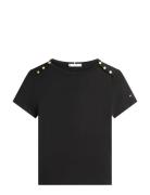 Gold Button Slim Ss Tee Black Tommy Hilfiger