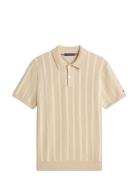Knitted Vertical Stripe Ss Polo Beige Tommy Hilfiger