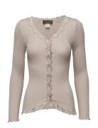 Silk Cardigan W/ Lace Cream Rosemunde