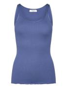 Rwbelle Silk U-Neck Strap Elastic T Blue Rosemunde