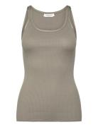 Rwbelle Silk U-Neck Strap Elastic T Khaki Rosemunde