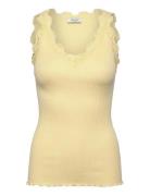Rwbeatha Silk Sl V-Neck Lace Top Yellow Rosemunde