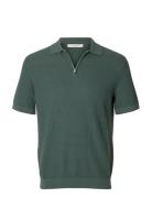 Slmcran Ss Knit Structure Zip Polo Noos Green Selected