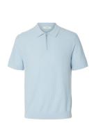 Slmcran Ss Knit Structure Zip Polo Noos Blue Selected