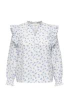 Caridris Ls Frill Tape Top Aop White ONLY Carmakoma