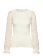 Rwbeatha Silk Ls Full Lace T-Shirt Cream Rosemunde