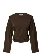 Pcalli Ls O-Neck Top Brown Pieces