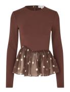 Jersey / Georgette Combo, Asymmetrical Draped Top Brown STINE GOYA