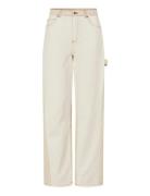 Double Rinse Denim, Twist Knee Seam Denim Pant Cream STINE GOYA