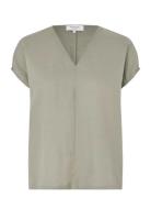 Rwesther Linen Capsleeve Top Khaki Rosemunde