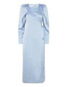 Satin Midi Wrap Dress Blue ROTATE