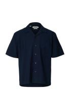 Slhrlxotis Light Cotton Blend Ss Shirt Navy Selected