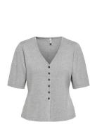 Onllucy Ss V-Neck Button Ex Knt Grey ONLY