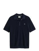 Micro Textured Cotton Ss Polo Navy GANT