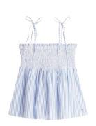 Swimshop Seersucker Smocked Top Blue Tommy Hilfiger