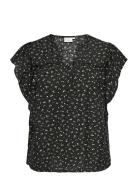 Caralberthe S/S V-Neck Top Aop Black ONLY Carmakoma