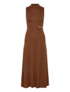 Turtleneck Knitted Dress With Brooch Brown Mango
