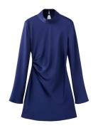Satin Dress With Pleat Detail Blue Mango