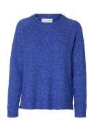 Slflulu Ls Knit O-Neck B Noos Blue Selected