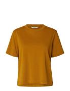 Slwessential Ss Boxy Tee Noos Orange Selected