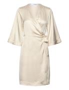 Slffranziska 3/4 Short Satin Wrap Dress Grey Selected
