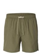 Slhcooper-Seersucker Swimshorts Khaki Selected
