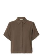 Slwviva Ss Cropped Sun Shirt Noos Brown Selected