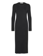 Slfcaro Ls Rib Knit Long Dress Black Selected