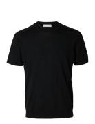 Slhtray Ss Knit Merino Crew Neck Noos Black Selected