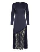 Suki Diagonal Cut Lace Midi Dress Navy Malina