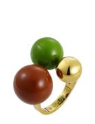 Brea Enamel Ring Green/Gold Patterned Bud To Rose