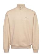 Script Heavyweight Loopback Quarter Zip Sweatshirt Beige Lyle & Scott
