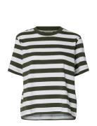 Slwessential Ss Striped Boxy Tee Noos Khaki Selected