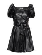 Button Detailed Leather Free Leather Dress Lyhyt Mekko Black DESIGNERS...