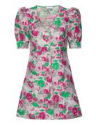 3D Jacquard Button Down Mini Dress Lyhyt Mekko Pink Ganni